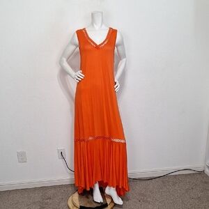 Spense Orange V-Neck Crochet Bohemian Romantic Sleeveless Maxi Dress Size XL